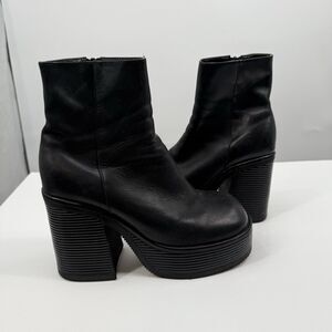 Unif Ace Boots Black Platform Block Heel Gothic Punk Academia Wednesday US 11